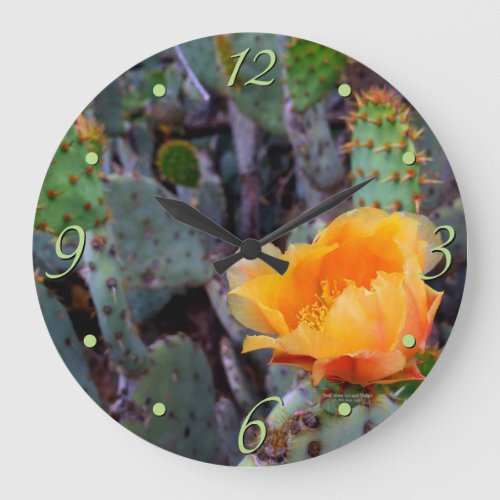 Prickly Pear Opuntia Cactus With Orange Flower Large Clock