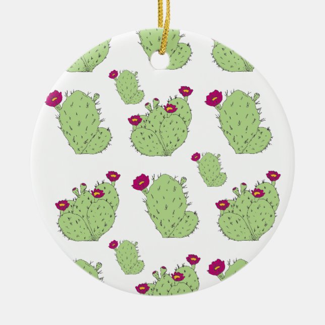 Prickly Pear Pattern Texas State Plant Cactus Love Ceramic Ornament (Front)