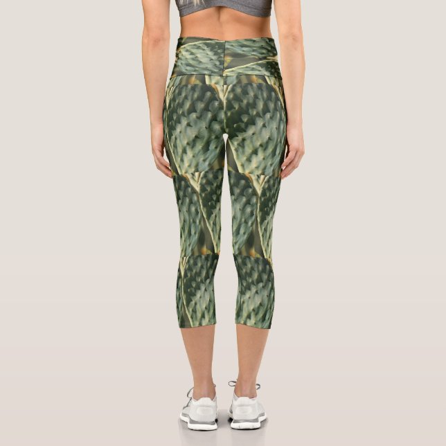 Prickly Pear Texture Pale Green Capri Leggings (Back)