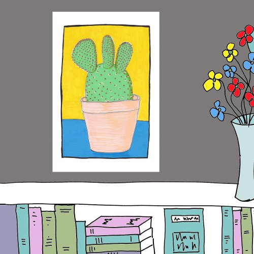 Prickly Pear three lobed cactus quirky drawing Poster