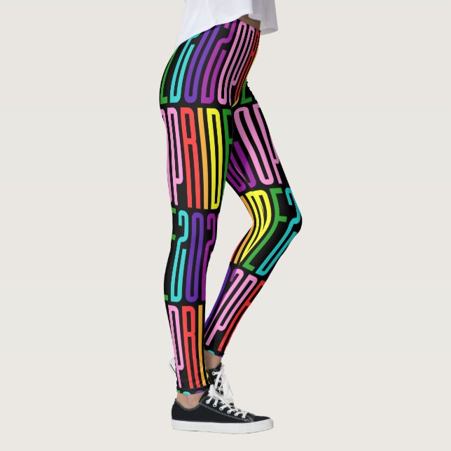 Pride 2020 Original 8 Stripes LGBT Rainbow Text Leggings (Right)