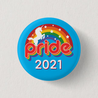 Pride 2022 LGTBQ+ with Retro Rainbow and Unicorn Button