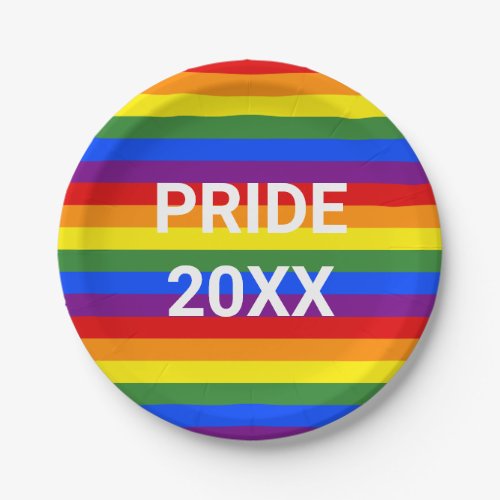 PRIDE 2023 Rainbow Stripe Pattern Party Paper Plates