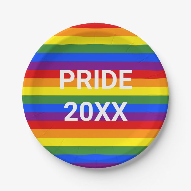 PRIDE 2023 Rainbow Stripe Pattern Party Paper Plates (Front)