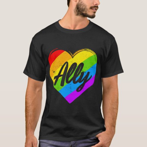 Pride Ally LGBTQ Proud Supporter Gay Pride Flag T_Shirt