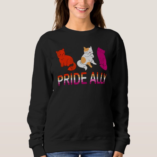 Pride Ally Three Lesbian Flag Cat Pride LGBT Sweatshirt (Front)