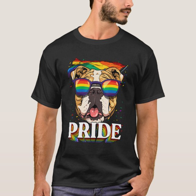 Pride American Bulldog LGBTQ Rainbow Flag Pride Mo T-Shirt (Front)