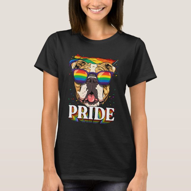 Pride American Bulldog LGBTQ Rainbow Flag Pride Mo T-Shirt (Front)