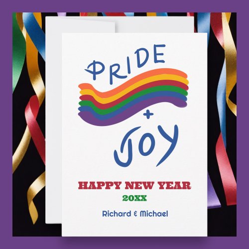 Pride and Joy LGBTQ New Years Flat Holiday Card