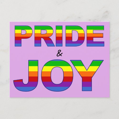 Pride and Joy Rainbow Flag Letters on Lavender Postcard