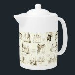 Pride and Prejudice Beige Brown Toile Quotes Teapot<br><div class="desc">Illustrations from 1894 edition of Pride and Prejudice by Jane Austen with memorable quotes in monochrome black and white toile style,  for the lovers of the book,  Mr. Darcy and Regency era romance.</div>