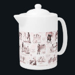 Pride and Prejudice Beige Burgundy Toile Quotes Teapot<br><div class="desc">Illustrations from 1894 edition of Pride and Prejudice by Jane Austen with memorable quotes in monochrome black and white toile style,  for the lovers of the book,  Mr. Darcy and Regency era romance.</div>