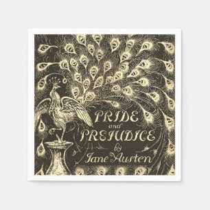 Pride and Prejudice Beige Gold Peacock Book Cover Napkins