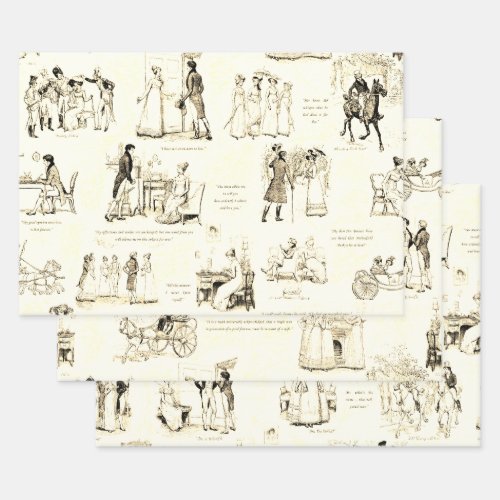 Pride and Prejudice Beige Sepia Toile Quotes Wrapping Paper Sheets