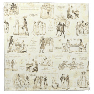 Pride and Prejudice Beige Toile Quote Illustration Cloth Napkin