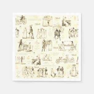 Pride and Prejudice Beige Toile Quote Illustration Napkins