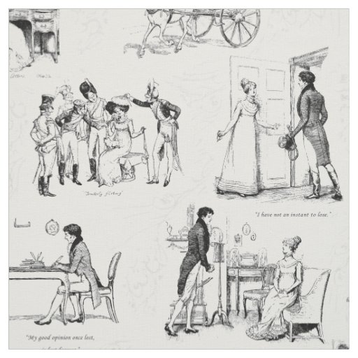Pride and Prejudice Black White Toile Fabric