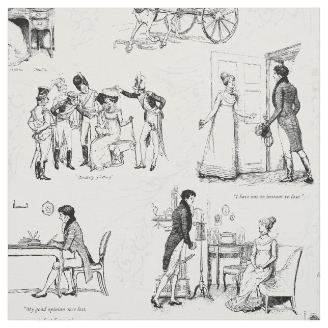 Pride and Prejudice Black White Toile Fabric (Swatch)