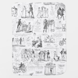 Pride and Prejudice Black White Toile Quotes Baby Blanket