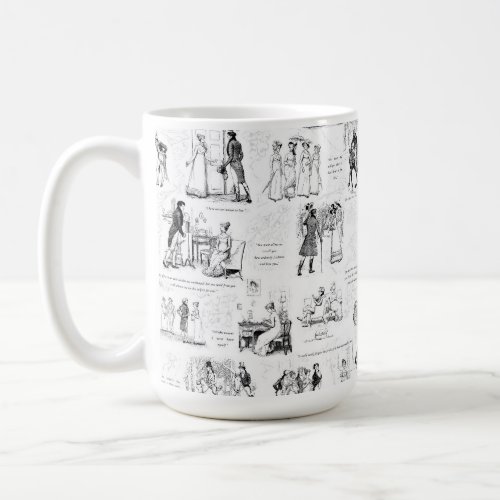 Pride and Prejudice Black White Toile Quotes Coffee Mug