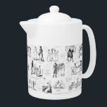 Pride and Prejudice Black White Toile Quotes Teapot<br><div class="desc">Illustrations from 1894 edition of Pride and Prejudice by Jane Austen with memorable quotes in monochrome black and white toile style,  for the lovers of the book,  Mr. Darcy and Regency era romance.</div>