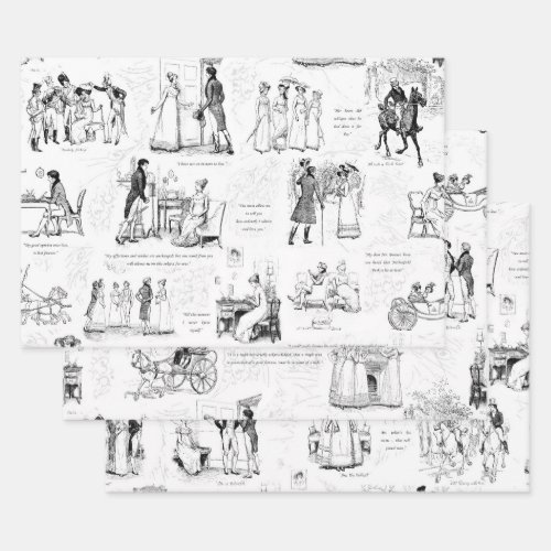 Pride and Prejudice Black White Toile Quotes Wrapping Paper Sheets