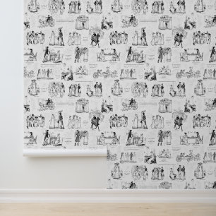 Pride and Prejudice Black White Toile Wallpaper