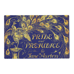 Pride and Prejudice Blue Gold Peacock Book Cover Placemat