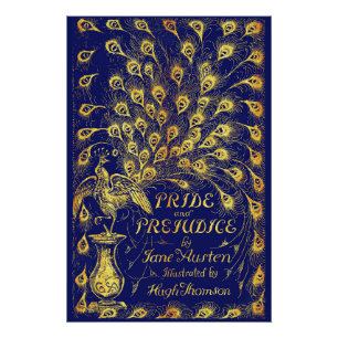 Pride and Prejudice Blue Gold Peacock Book Cover Poster