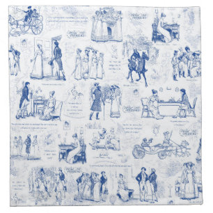 Pride and Prejudice Blue Toile Quotes Illustration Cloth Napkin