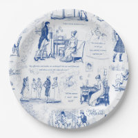 Pride and Prejudice Blue Toile Quotes Illustration