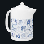 Pride and Prejudice Blue Toile Quotes Teapot<br><div class="desc">Illustrations from 1894 edition of Pride and Prejudice by Jane Austen with memorable quotes in monochrome blue and white toile style,  for the lovers of the book,  Mr. Darcy and Regency era romance.</div>