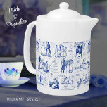Pride and Prejudice Blue Toile Quotes Teapot<br><div class="desc">Illustrations from 1894 edition of Pride and Prejudice by Jane Austen with memorable quotes in monochrome blue and white toile style,  for the lovers of the book,  Mr. Darcy and Regency era romance. Perfect gift for Jane Austen "Pride & Prejudice" fan.</div>