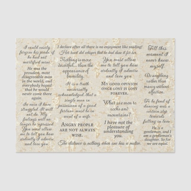 Pride and Prejudice Book Quotes  Tissue Paper (Front)