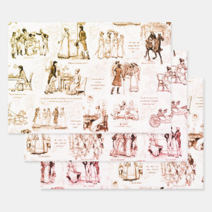 Pride and Prejudice Brown Beige Toile Quotes Wrapping Paper Sheets