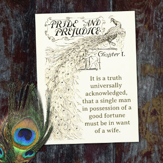 Pride and Prejudice Chapter One Peacock Beige Postcard