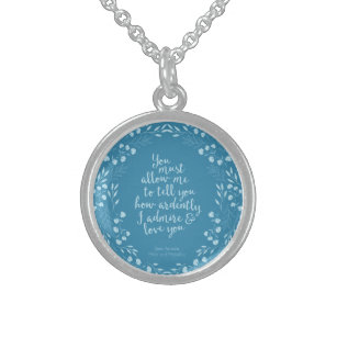 Pride and Prejudice Floral Love Quote Jane Austen Sterling Silver Necklace