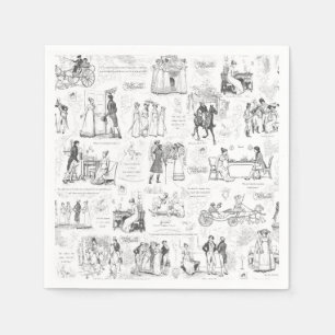Pride and Prejudice Gray Toile Quote Illustration Napkins
