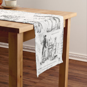 Pride and Prejudice Gray Toile Quotes Illustration Short Table Runner