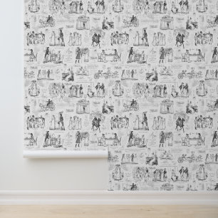 Pride and Prejudice Gray White Toile Wallpaper