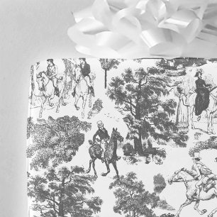 Pride and Prejudice Horses Black White Toile Wrapping Paper