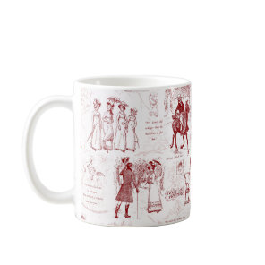 Pride and Prejudice Red Toile Quotes Coffee Mug