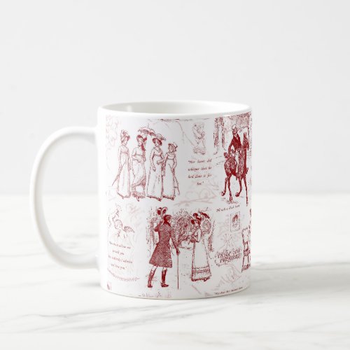 Pride and Prejudice Red Toile Quotes Coffee Mug
