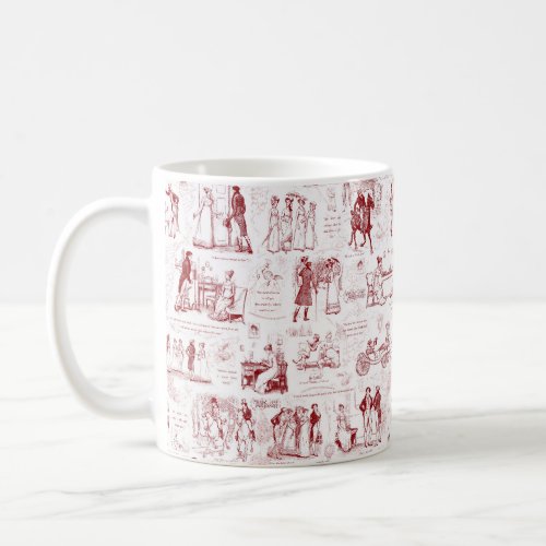 Pride and Prejudice Red Toile Quotes Coffee Mug
