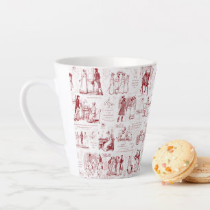 Pride and Prejudice Red Toile Quotes Latte Mug