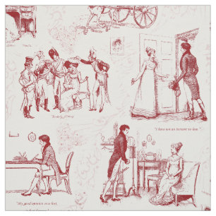 Pride and Prejudice Red White Toile Fabric