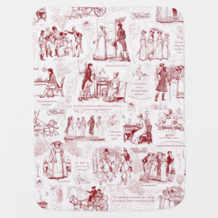 Pride and Prejudice Red White Toile Quotes Baby Blanket