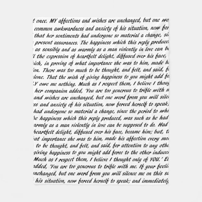 Pride and Prejudice Text Fleece Blanket (Front)