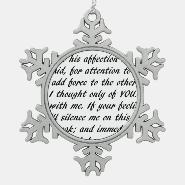 Pride and Prejudice Text Snowflake Pewter Christmas Ornament (Front)