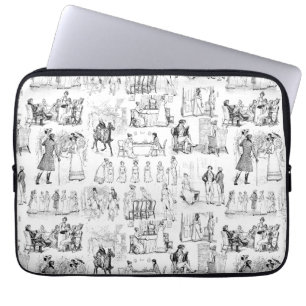 Pride and Prejudice Toile de Jouy Black and White Laptop Sleeve